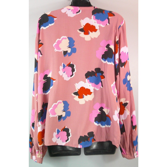 A New Day Floral Long Sleeve Blouse Women's V Neck Mauve Floral XXL - Picture 3 of 5